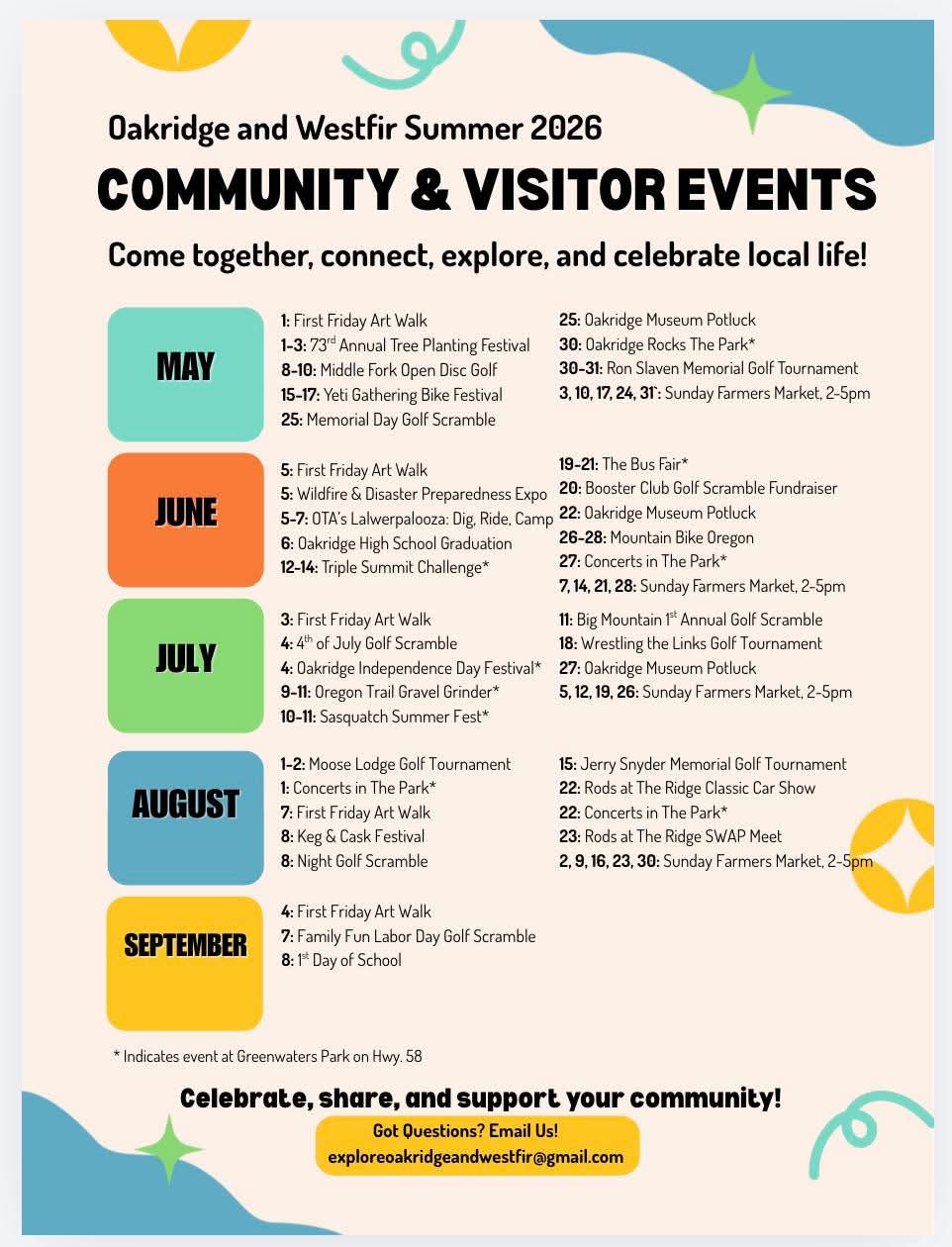 Oakridge/Westfir Community Events Calendar
